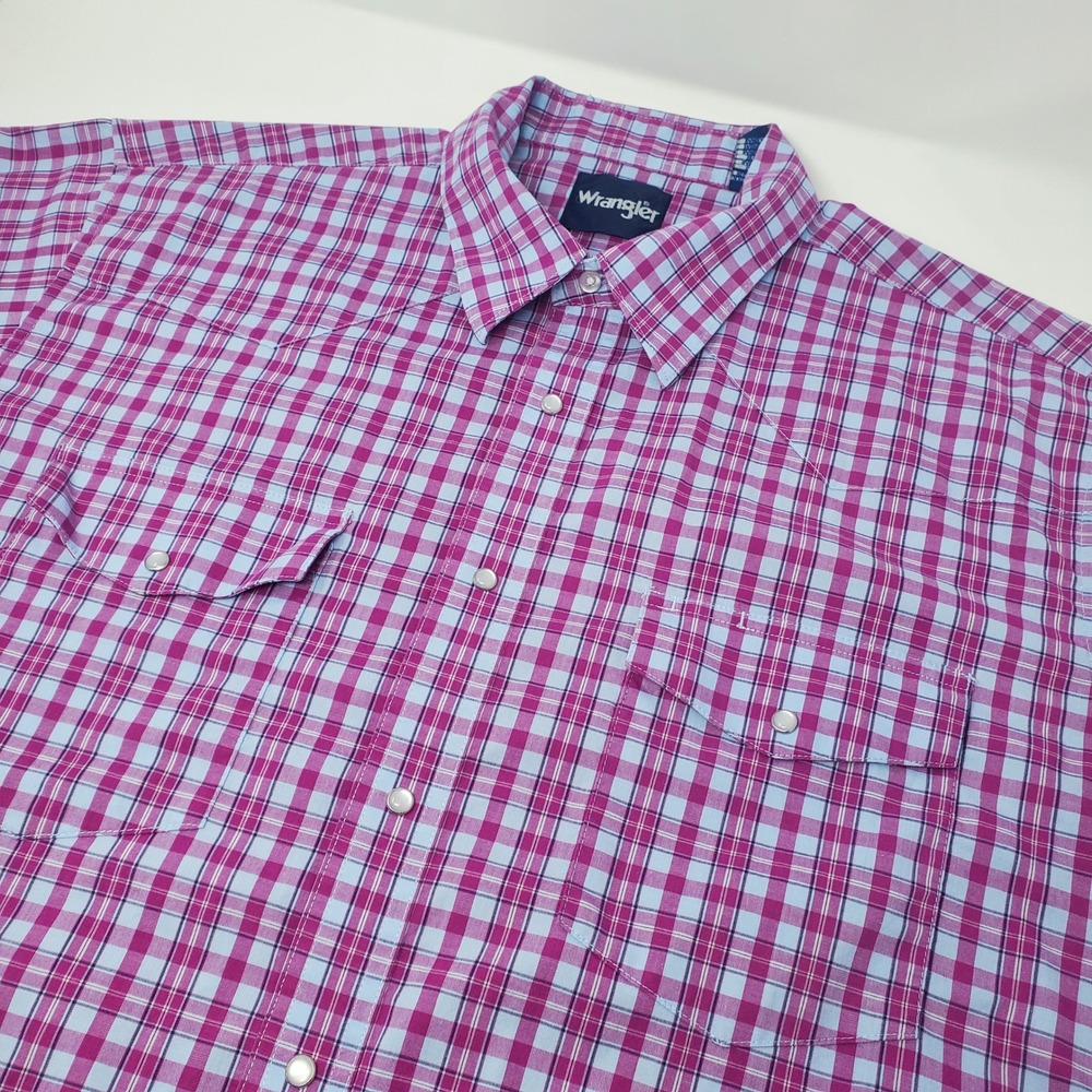 Wrangler Shirt Mens XXL MWR362M Pink Plaid Pearl Snap Western Short Sleeve